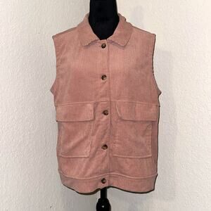 Emery Rose Corduroy Vest Womens Large Pink Sleeveless Pockets Button Front NWOT
